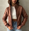 Tan Zippered Leather Wholesale Coat