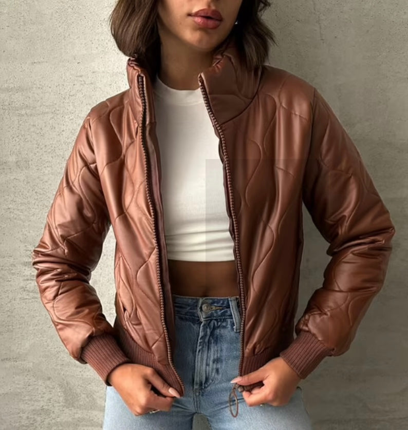 Tan Zippered Leather Wholesale Coat